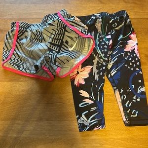 Kids Nike shorts and Kids Adidas Capris, worn once in excellent condition